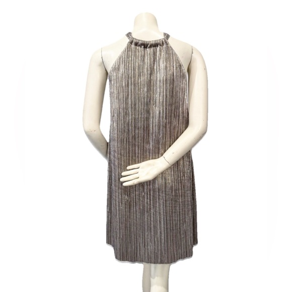 LUSH Metallic Silver Pleated Halter Mini Dress Size Small S Style DR94409 - Picture 3 of 8